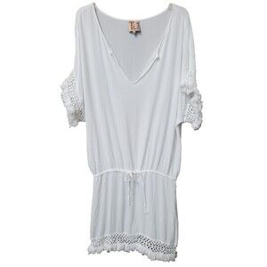 Tt Beach White Drawstring Swimsuit Cover Up with Fringe One Size